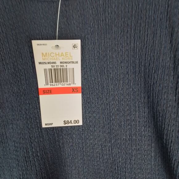 Michael Kors Womens Blouse Blue XS Boho Short Sleeve Cold Shoulder Ruffle‎ Navy - Picture 6 of 14